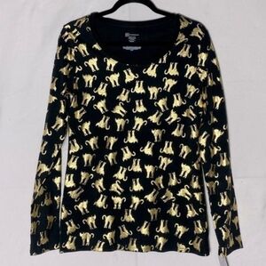 Gold Foil Cat Print Shirt